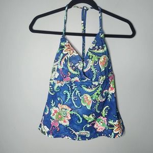 RALPH LAUREN Blue Floral Halter Tankini - Size 12